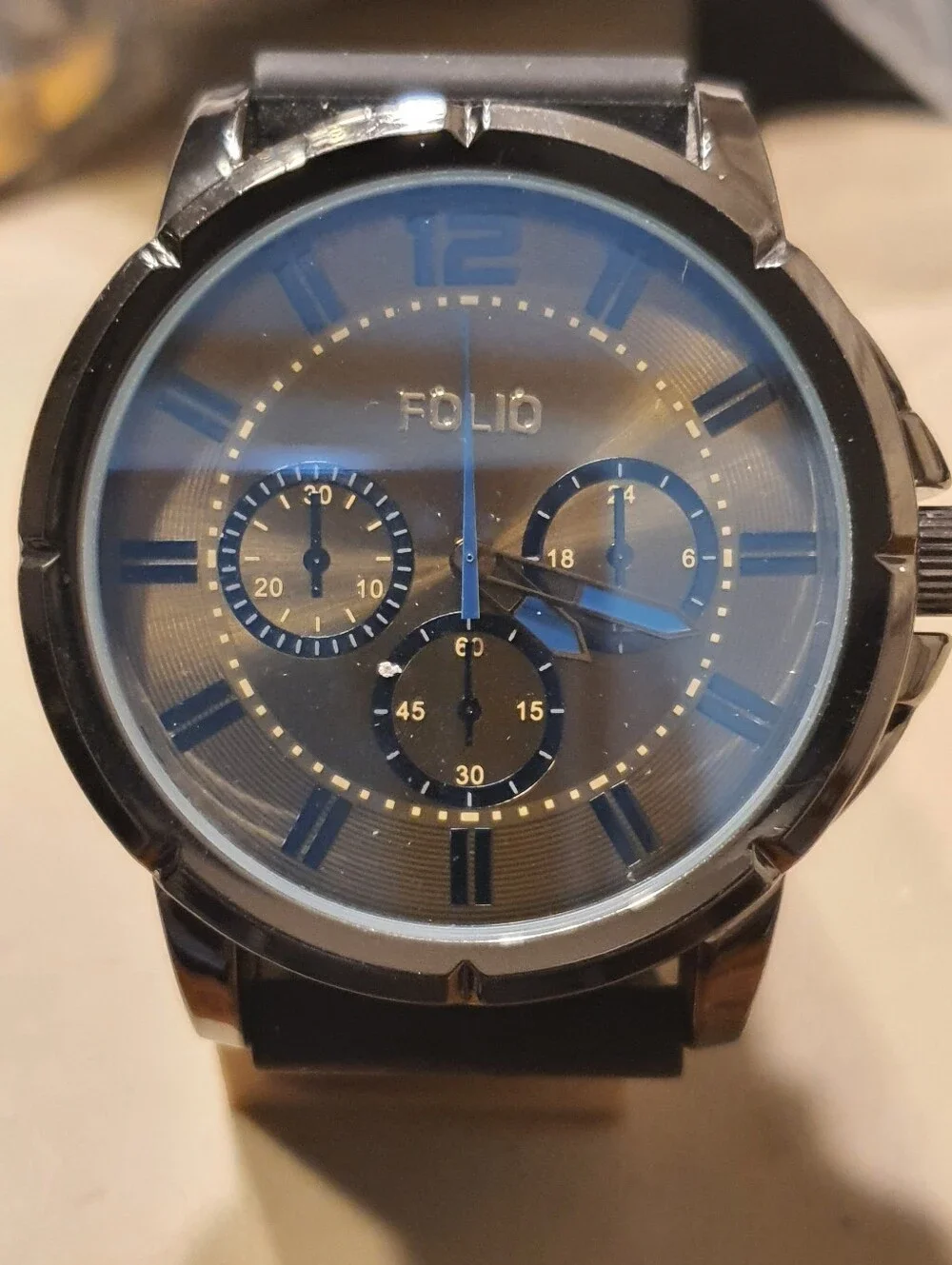 10/$20 Folio Brown/Blue Rubber Strap Men's Watch